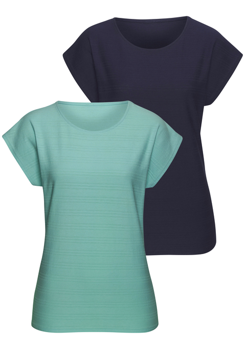 Bild: T-Shirt von Vivance: T-Shirt von Vivance im 2er-Pack. Dekorative Streifenstruktur. Rundhalsausschnitt. Nahtlos angesetzte, kurze Ärmel. Lässige Passform. Angenehmer Baumwolljersey. Mit dem Kauf des Produktes wird die Initiative »Cotton made in Africa« unterstützt.