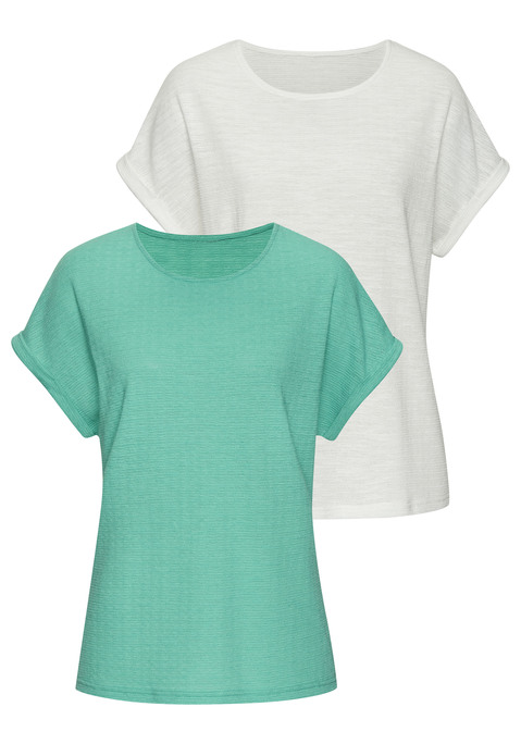 Bild: T-Shirt von Vivance: T-Shirt im 2er-Pack von Vivance. Angeschnittene Ärmel mit fixiertem Umschlag. Rundhalsausschnitt. Strukturierte Baumwollmischung.
