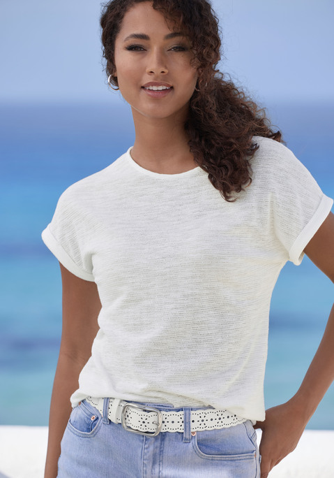Bild: T-Shirt von Vivance: T-Shirt im 2er-Pack von Vivance. Angeschnittene Ärmel mit fixiertem Umschlag. Rundhalsausschnitt. Strukturierte Baumwollmischung.