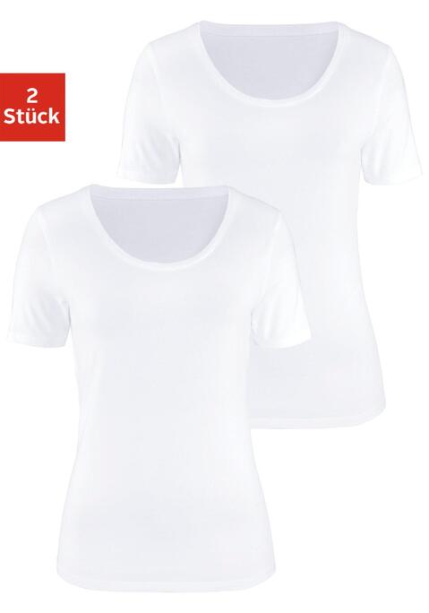 Bild: T-Shirt von Vivance: Basic T-Shirts von Vivance im 2er-Pack. Mit klassischem Rundhalsausschnitt und körpernaher Passform. Einsatz von Baumwolle, die die Initiative Cotton made in Africa unterstützt.