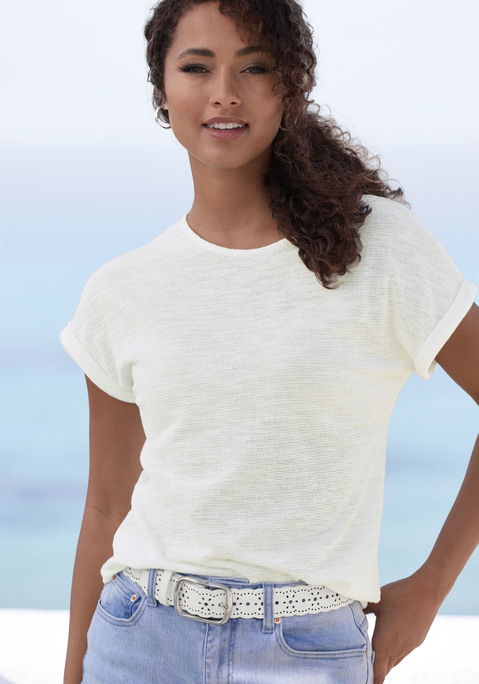 Bild: T-Shirt von Vivance: T-Shirt von Vivance. Mit fixiertem Ärmelumschlag für einen lässigen Look. Rundhalsausschnitt. Trageangenehme Strukturware aus Baumwolle.