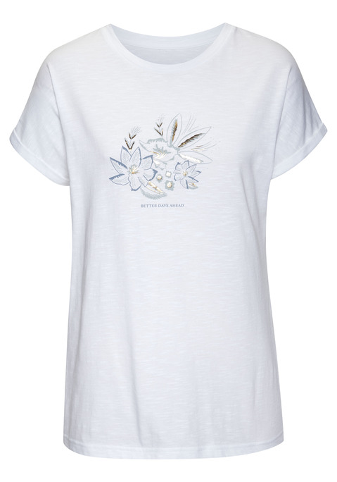 Bild: T-Shirt von Vivance: T-Shirt von Vivance mit modischem Frontprint. Rundhalsausschnitt mit schmalem Bündchen. Figurumspielende Passform. Flammgarnjersey aus Baumwolle.
