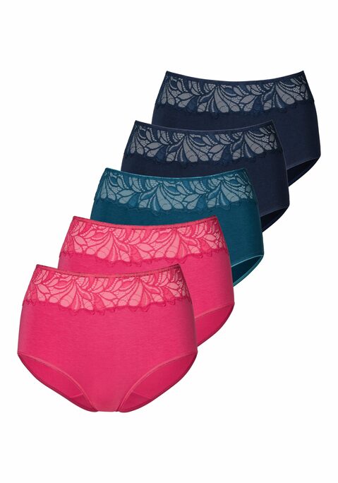 Bild: Taillenslip von Vivance: Vivance: Taillenslip im 5er-Pack: Mit weichem Spitzeneinsatz vorn. Flache, elastische Taillen- und Beinabschlüsse.