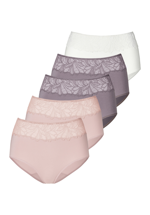 Bild: Taillenslip von Vivance: Vivance: Taillenslip im 5er-Pack: Mit weichem Spitzeneinsatz vorn. Flache, elastische Taillen- und Beinabschlüsse.