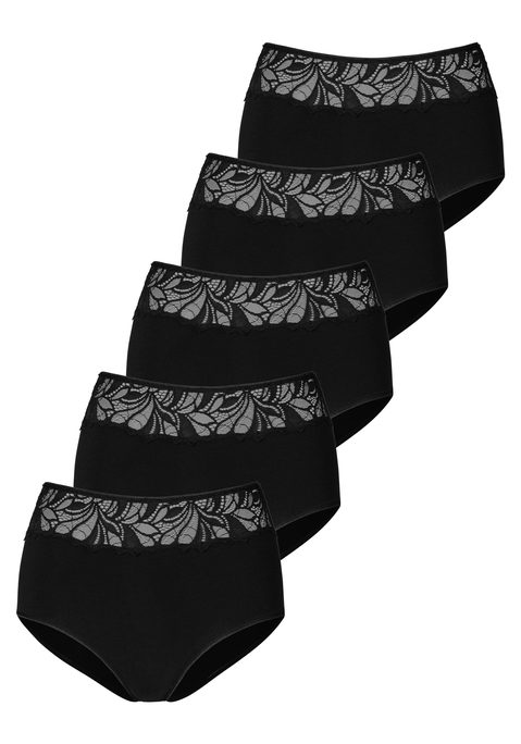 Bild: Taillenslip von Vivance: Vivance: Taillenslip im 5er-Pack: Mit weichem Spitzeneinsatz vorn. Flache, elastische Taillen- und Beinabschlüsse.