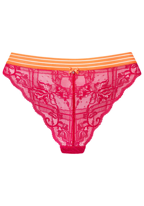 Bild: Tanga von Vivance: Verführerischer Tanga mit feiner Zierschleife und Glitzeraccessoire vorne mittig. Rundherum aus elastischer Spitze in blumiger Optik. Mit einem modischen Bund in angesagten Kontrastfarben. Mit eingearbeitetem Baumwollzwickel. Passende BHs aus der gleichen Serie erhältlich. Aus 88% Polyamid, 12% Elasthan.