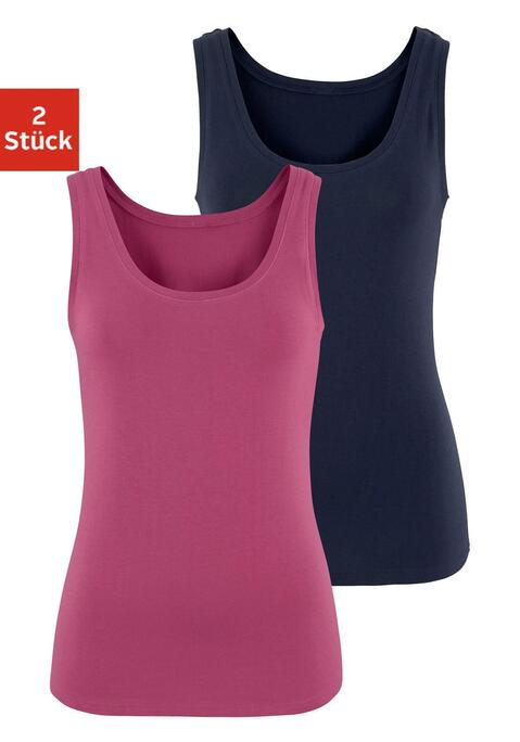 Bild: Tanktop von Vivance: Schönes Basictanktop von Vivance im 2er-Pack. Mit klassischem Rundhalsausschnitt und körpernaher Passform. Einsatz von Baumwolle, die die Initiative Cotton made in Africa unterstützt.