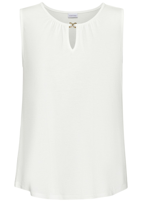 Bild: Tanktop von Vivance: Elegantes Top von Vivance. Schlüssellochausschnitt mit goldfarbener Zierschließe. Dezente Raffung am Ausschnitt. Leicht ausgestellte Passform. Weich fließende Viskose.