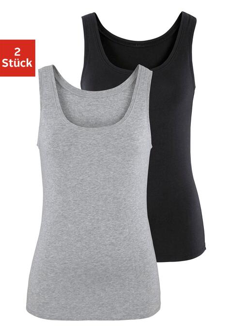 Bild: Tanktop von Vivance: Schönes Basictanktop von Vivance im 2er-Pack. Mit klassischem Rundhalsausschnitt und körpernaher Passform. Einsatz von Baumwolle, die die Initiative Cotton made in Africa unterstützt.