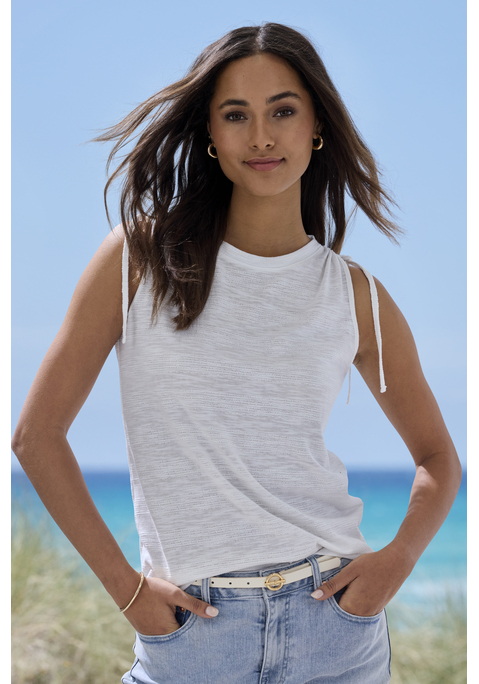 Bild: Tanktop von Vivance: Achseltop von Vivance im Doppelpack. Verstellbare Raffung mit Bindebändern zur Einstellung der Trägerbreite. Modische Strukturoptik. Figurumspielende Passform. Hochwertige Baumwollqualität.