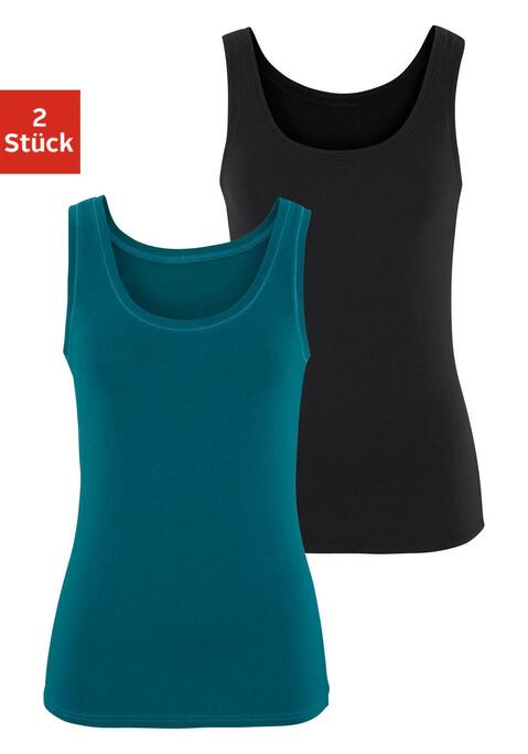 Bild: Tanktop von Vivance: Schönes Basictanktop von Vivance im 2er-Pack. Mit klassischem Rundhalsausschnitt und körpernaher Passform. Einsatz von Baumwolle, die die Initiative Cotton made in Africa unterstützt.
