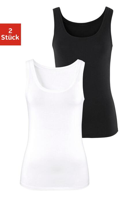 Bild: Tanktop von Vivance: Schönes Basictanktop von Vivance im 2er-Pack. Mit klassischem Rundhalsausschnitt und körpernaher Passform. Einsatz von Baumwolle, die die Initiative Cotton made in Africa unterstützt.
