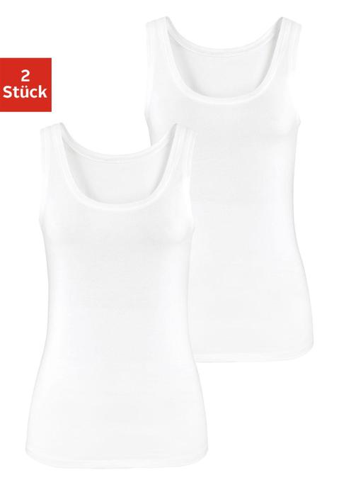 Bild: Tanktop von Vivance: Schönes Basictanktop von Vivance im 2er-Pack. Mit klassischem Rundhalsausschnitt und körpernaher Passform. Einsatz von Baumwolle, die die Initiative Cotton made in Africa unterstützt.