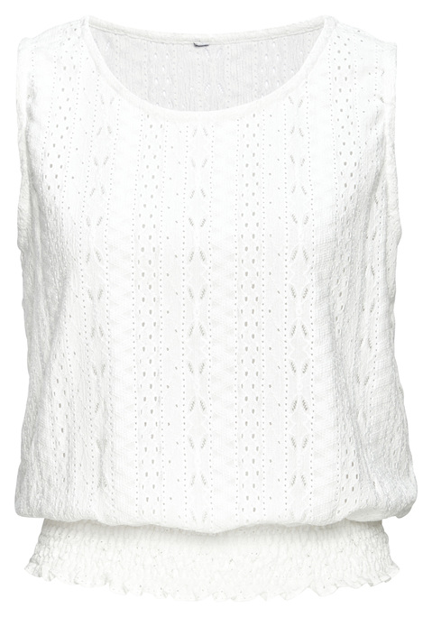 Bild: Tanktop von Vivance: Tanktop von Vivance. Lochstickerei. Breite Träger. Smokbund mit Volant am Saumabschluss. Leicht transparentes Lochmuster aus weicher Jerseyqualität.