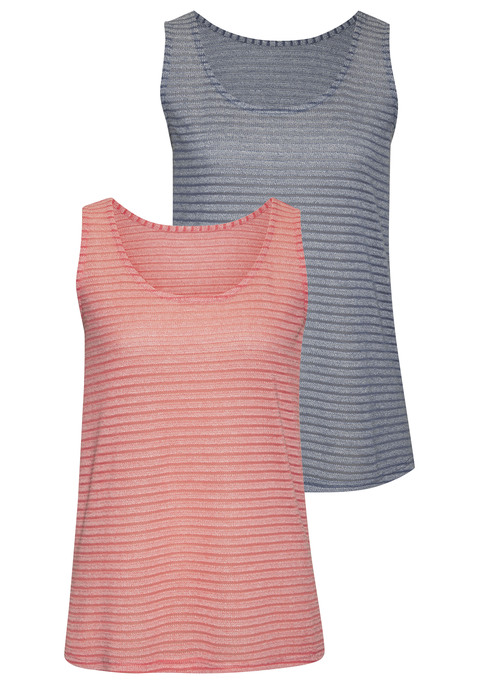 Bild: Trägertop von Vivance: Leichtes Top von Vivance mit Streifenmuster. Praktischer Doppelpack. Tanktopträger mit tiefem Rundhalsausschnitt. Figurumspielend geschnitten. Luftiger Jacquardstrick.