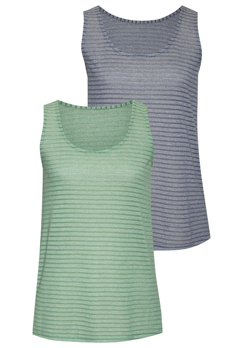 Bild: Trägertop von Vivance: Leichtes Top von Vivance mit Streifenmuster. Praktischer Doppelpack. Tanktopträger mit tiefem Rundhalsausschnitt. Figurumspielend geschnitten. Luftiger Jacquardstrick.