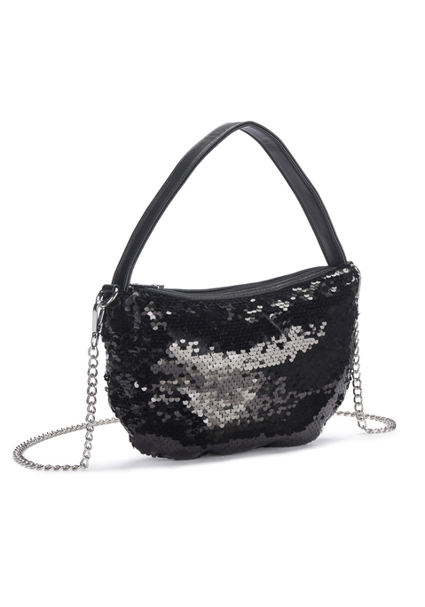Bild: Umhängetasche von Vivance: Edel glänzende Handtasche von Vivance. Schön schimmernder Look dank Paillettenbesatz. Abnehmbarer Kettenhenkel. Wertet jeden Look auf und ist auch perfekt für festliche Anlässe und Partys geeignet. Aus Synthetik.