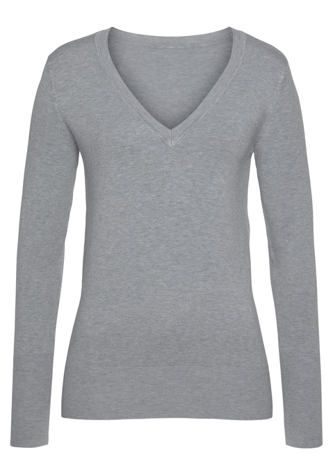 VIVANCE V-Ausschnitt-Pullover Damen grau-meliert Gr.32/34
