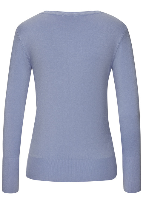 Bild: V-Ausschnitt-Pullover von Vivance: Pullover von VIVANCE mit tiefem V-Ausschnitt und langen, schmalen Ärmeln. Rippbündchen an den Abschlüssen. Länge ca. 60 cm. Nachhaltige Qualität aus 83% Viskose, 15% Polyamid, 2% Elasthan.