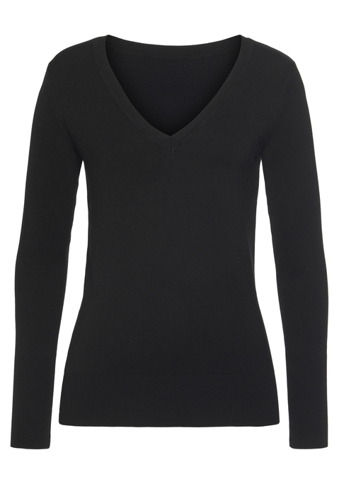 VIVANCE V-Ausschnitt-Pullover Damen schwarz Gr.32/34