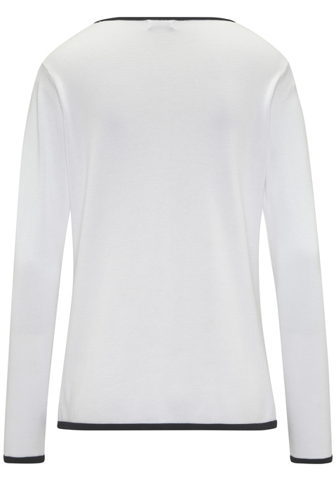 Bild: V-Ausschnitt-Pullover von Vivance: Unifarbener V-Ausschnitt-Pullover von Vivance mit Kontrastkanten an Ausschnitt und Bündchen. Hüftlange, gerade Passform. Sehr schön zu Jeans und langen Röcken. Weicher Feinstrick mit Viskoseanteil.
